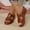 Brown, variant on Women's Double Strap Wedge Heel Sandals, Height Increasing Solid Color Plus Size Casual Shoes for Spring and Summer Silver 5.5