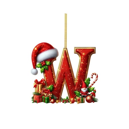 Red Initials Christmas Ornaments for Tree 2D Acrylic Personalized Gnomes Decorative Monogram Pendants with Santa Hat 26 Letters Christmas Hanging Decorations for DIY Crafts Xmas Home Decor W