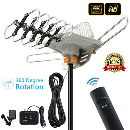 Outdoor Fiberglass Antenna - Zimtown 150Miles Outdoor TV Antenna Motorized Amplified HDTV High Gain 36dB UHF VHF