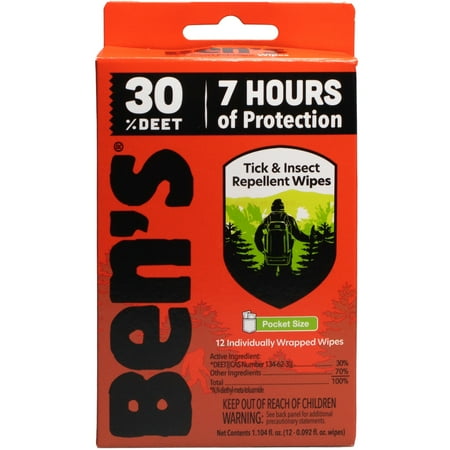 Ben's 30 Tick & Insect Repellent Wipes, 12 Count