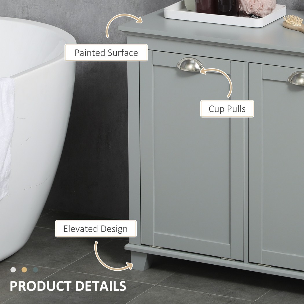 Tilt-Out Laundry Cabinet with 2 Hampers, Freestanding Laundry Sorter, Bathroom Storage Cabinet with Double Compartments, Gray