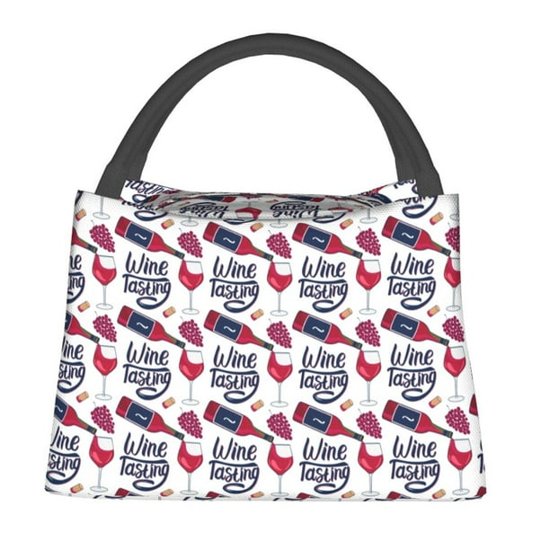 Easygdp Red Wine Glass Bottle Bolsa de Almuerzo Insulada Reutilizable, Bolsa de Mano y Bandolera para Oficina, Trabajo, Viajes