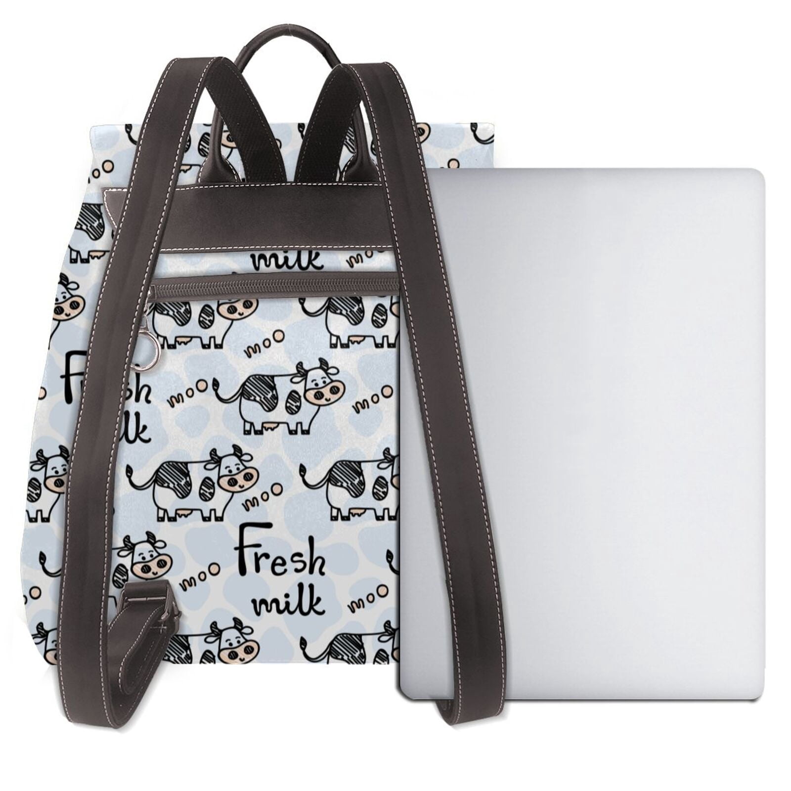 Kuqiui Cow With Fresh Milk Print Leather Backpack Purse For Women Fashion Ladies Vintage Bags Casual College Travel Backpacks bag