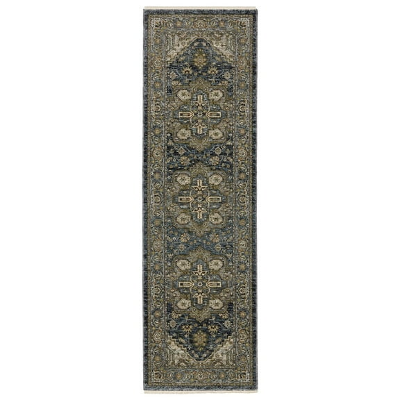 Oriental Weavers Aberdeen Area Rug - 1144Q - 2'3" x 7'6" - in Blue/ Taupe - Vintage Inspired, Stain Resistant, Family and Pet Friendly , Entryway, Hallway Runner Rug