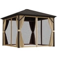 thumbnail image 1 of Outsunny Pavillon à Toit Rigide Pavillon Extérieur en Aluminium Auvent, Brun, 1 of 10