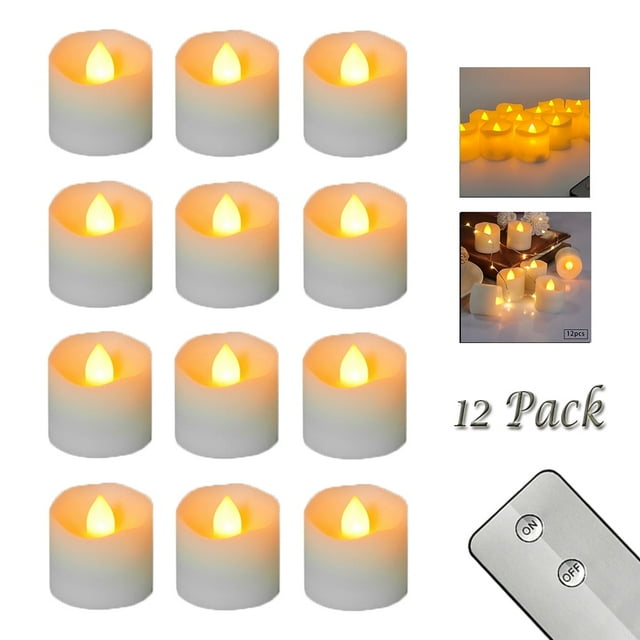 CHUANK 12 Pcs LED Tea Lights Candles with Remote - Battery Operated - Flameless Flickering Fake Candles for Home Holiday Wedding Decor - Warm Yellow
