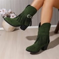 thumbnail image 4 of Willtoo Women's Ankle Boots with Tassel Fringe Faux Suede Pointed Toe Warm Boho Pull-on Low Stacked Heel Booties Western Buckle Strap Chunky Booties, 4 of 7