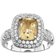 Platinum-Plated Sterling Silver Facet-Cut Citrine Pave CZ Ring