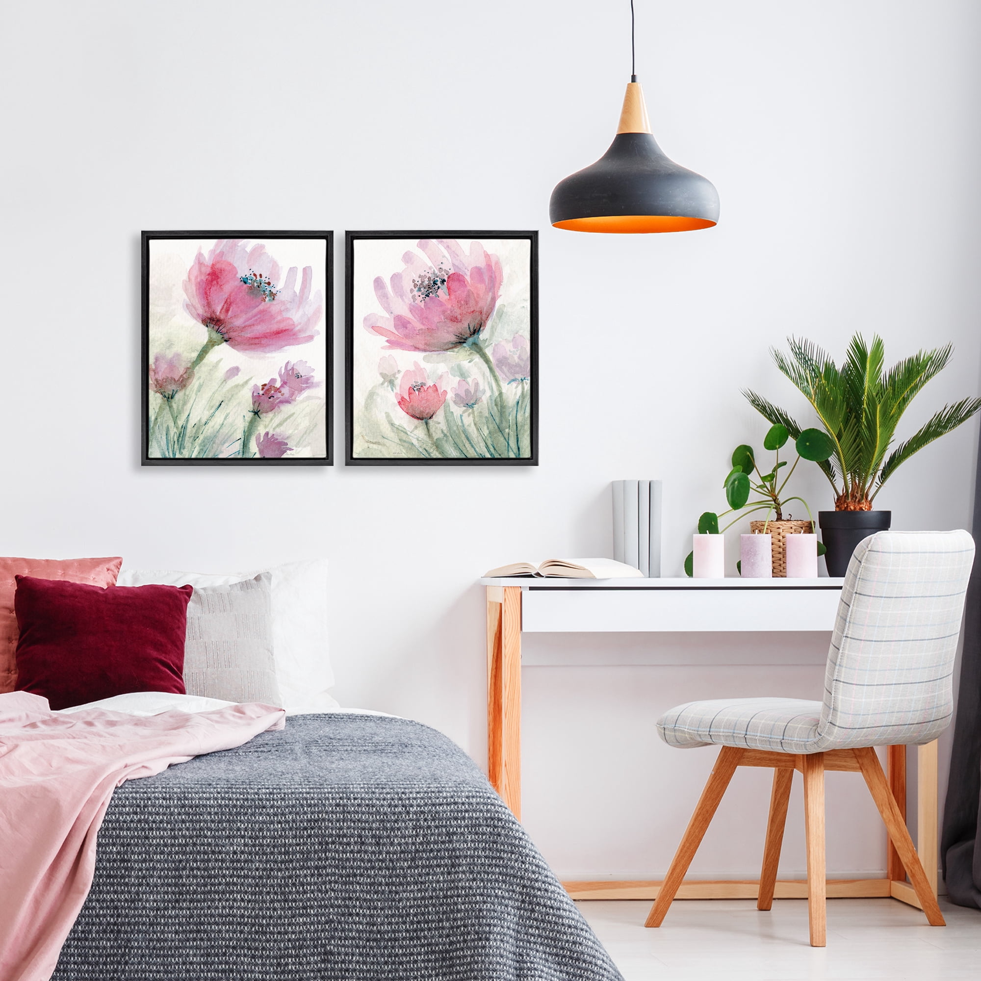 Stupell Industries Speckled Flower Stamens 2 Piece Black Framed Floater Canvas Set, design by Patti Bishop