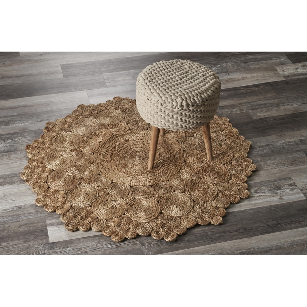 Woven Paths Cora 7'6" Round Brown and Tan Braided Circles Jute Area Rug
