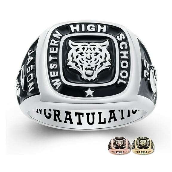 Mementos PJM Personalized Men's Class Rings Sterling Silver for High School College-Signet-Platinum