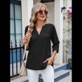 thumbnail image 4 of Blusas Casuales con Cuello en V y Ojales Bordados para Mujer, Blusas Playeras Elegantes. Negro L, 4 of 10