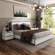 FOA Misti 3-Piece White Wood Storage Bedroom Set - Queen + 2 Nightstands