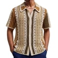thumbnail image 1 of Wo-Fusoul Knit Sweater for Men, Imitation Hand-Hook Design, Solid Color Summer Short Sleeve Cardigan Pullover Top, 1 of 9