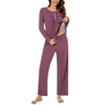 thumbnail image 5 of yievot Women's Pajama Set Soft Long Sleeve Top With Pants Solid Color Loungewear Sleepwear Pajamas, 5 of 7
