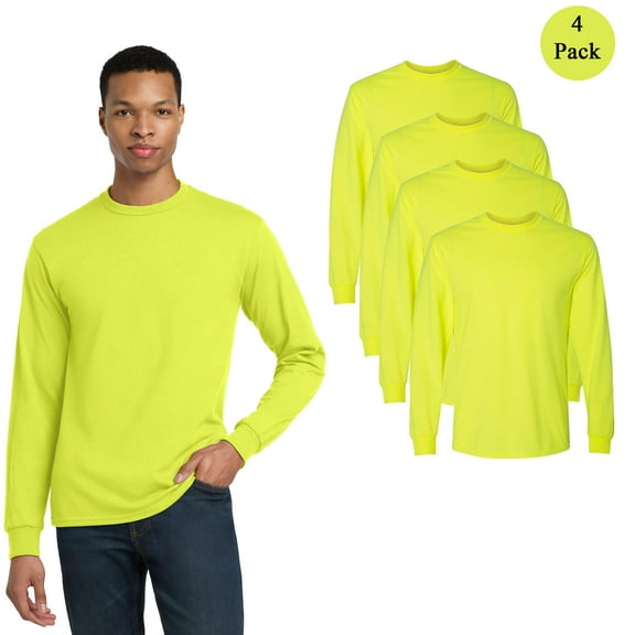 Gildan Men's DryBlend 50/50 Long Sleeve T-Shirt, Crew Neck Hi-Vis Safety Green Work Tee, 4-Pack, S