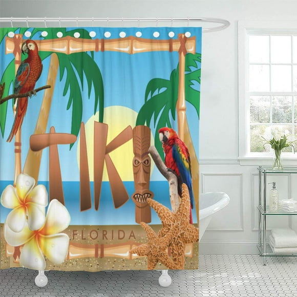 YUSDECOR Popular Tropical Tiki Patterns Designs Totem Pole Palm Tree Bathroom Decor Bath Shower Curtain 66x72 inch