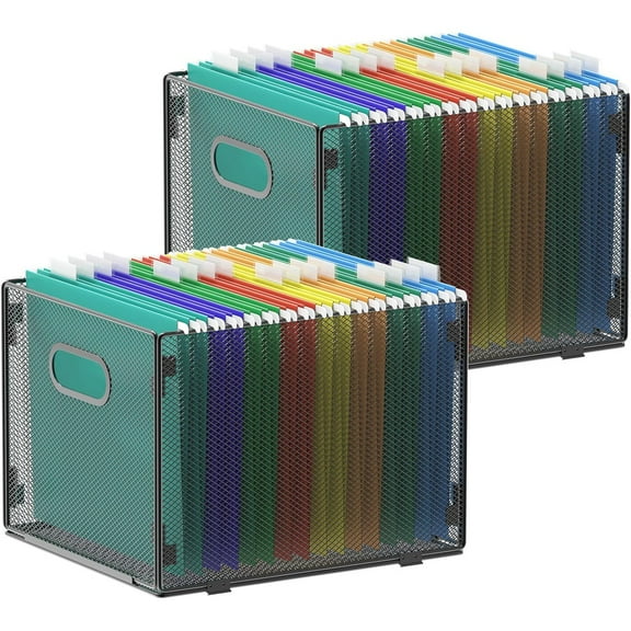 2 Pack Hanging File Organizer, Mesh File Folder Box Filing Box File Cabinet Organizer Storage Boxes, Letter Size