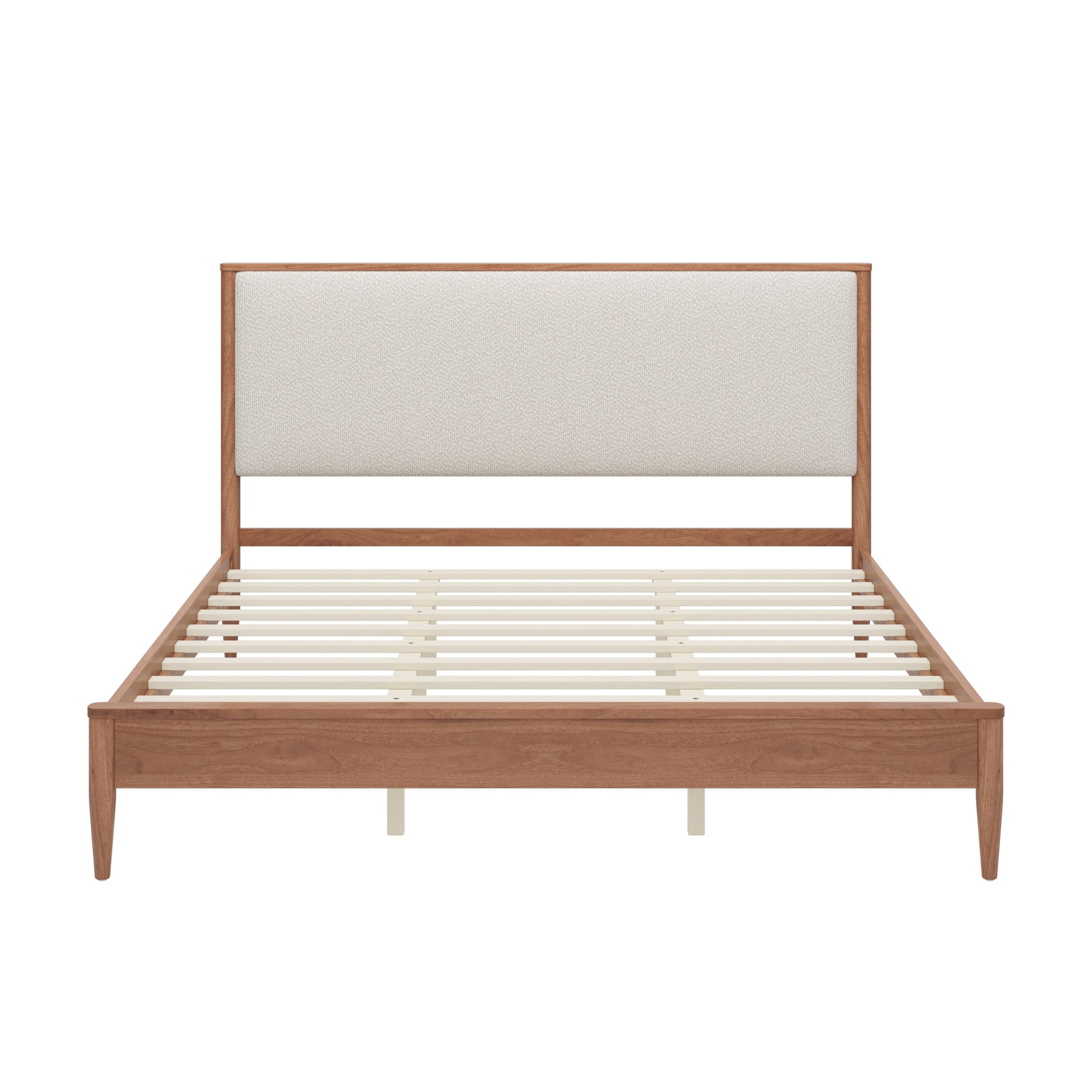 Christopher Knight Home Mid-Century King Platform Bed Frame with Boucle Upholstered Headboard, Walnut