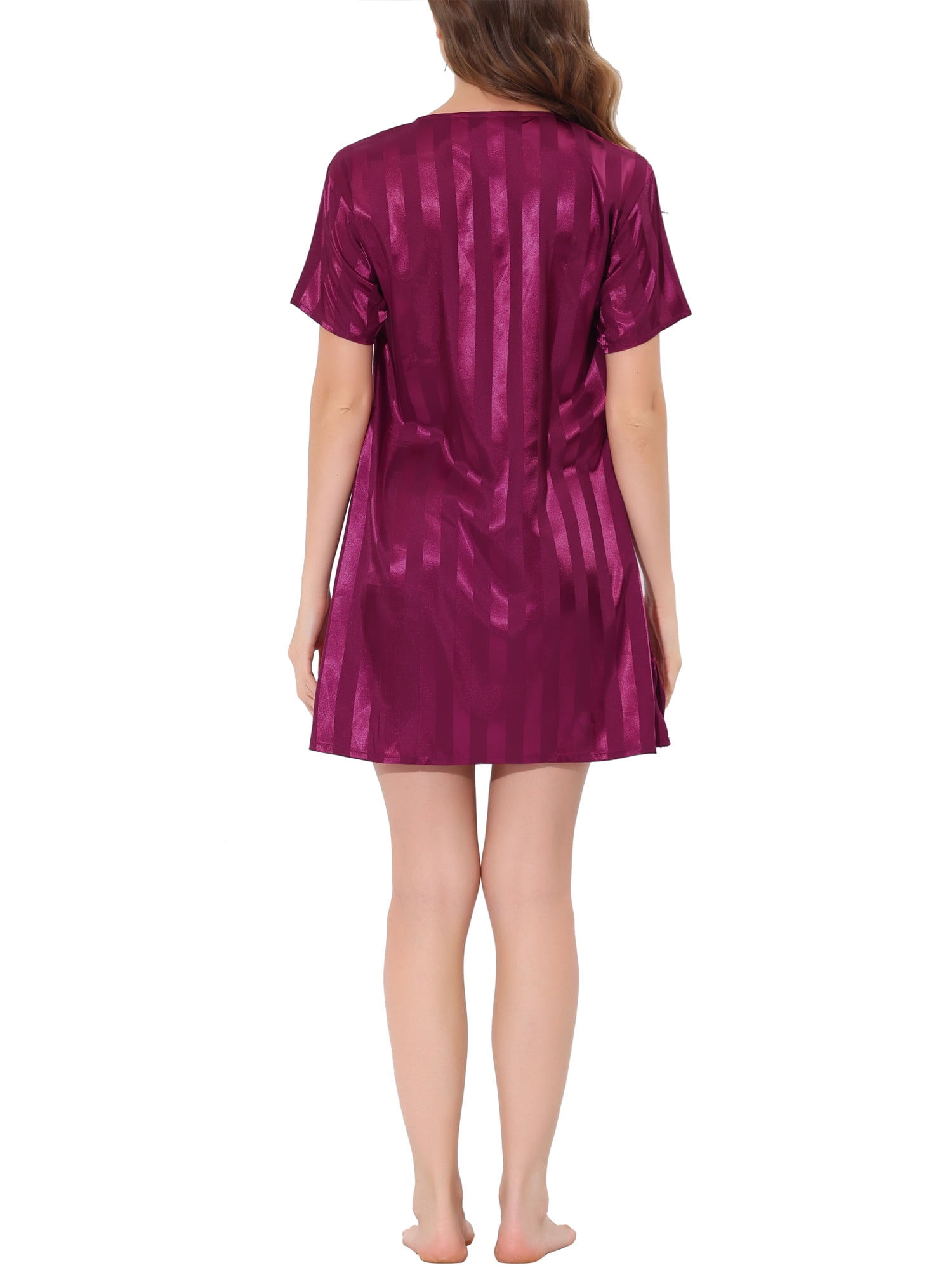 Unique Bargains Women's Pajamas Satin Dress Nightshirt Lounge Sleepwear Nightgown