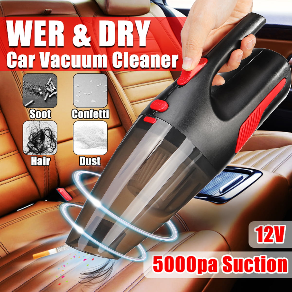 12V/120W Car Vacuum Cleaner Strong Suction Portable Handheld Auto Vacuum Cleaner 