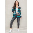 thumbnail image 2 of Teal Multi Stripe Elbow Patch Knit Open Cardigan, 2 of 8