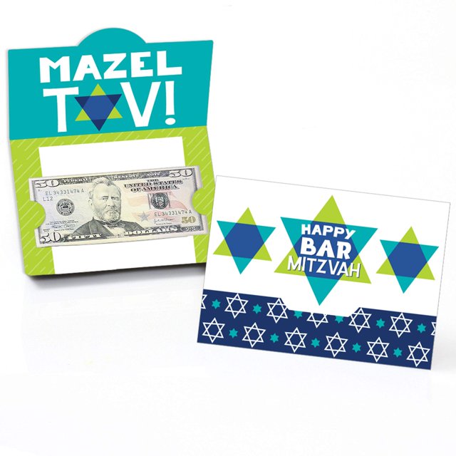 Big Dot of Happiness Blue Bar Mitzvah - Soportes para tarjetas de regalo y dinero para fiestas de niños - Juego de 8