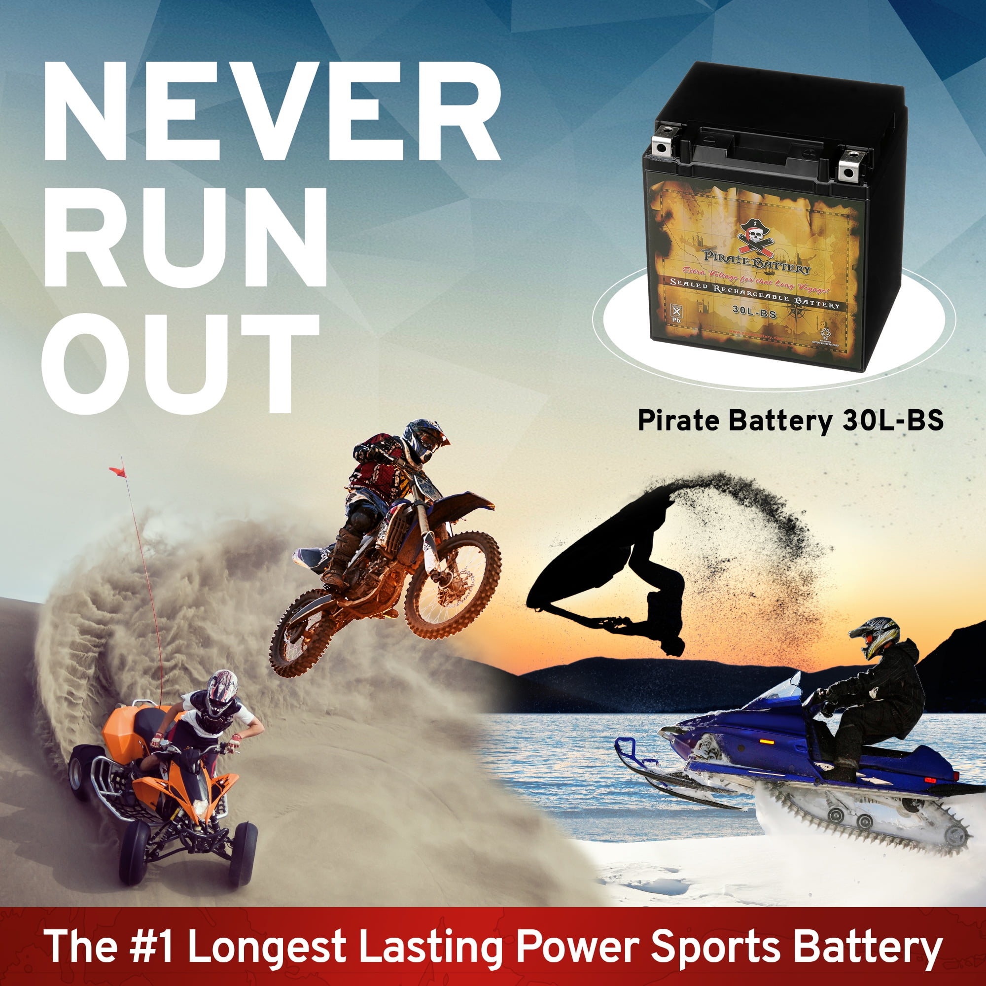 Pirate Battery AGM 12 Volt Vehicle Battery, Group Size 30L-B, 270 CCA for Motorcycle