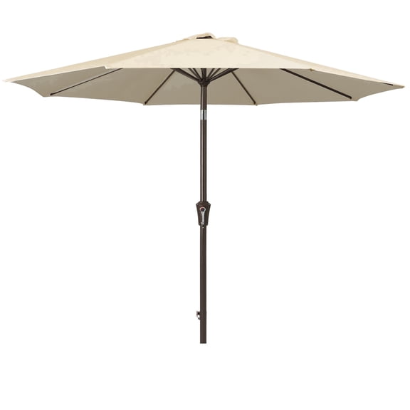 NAPWANT 9ft Patio Umbrella, 8 Sturdy Ribs Outdoor Table Umbrella with Push-Button Tilt & Crank for Garden, Deck, and Pool Beige