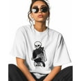thumbnail image 2 of Women's Graphic T-Shirt White M Women's Tops Skull Holding Black Cat Crew Neck Short Sleeve Shirts for Women, 2 of 3