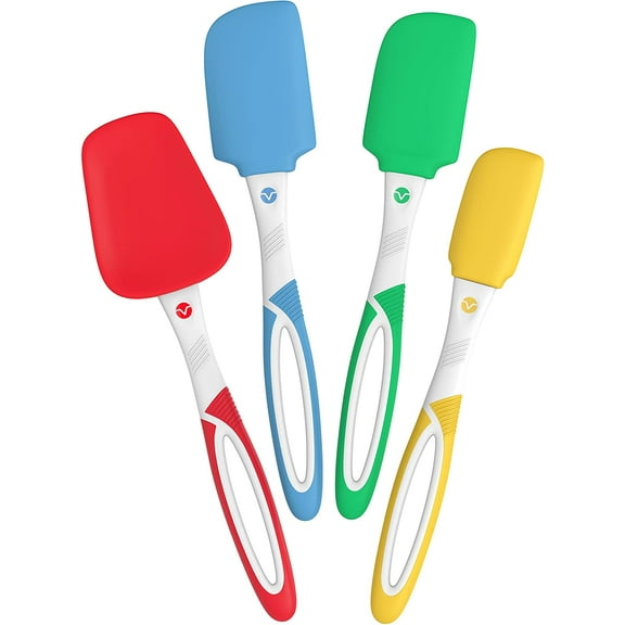 Vremi 4 Piece Spatula Set - Colorful Silicone Rubber Baking Spatulas Nonstick BPA Free Dishwasher Safe - Turner Spatula for Icing Brownie or Cake Frosting Decorating - Heat Resistant up to 450°F