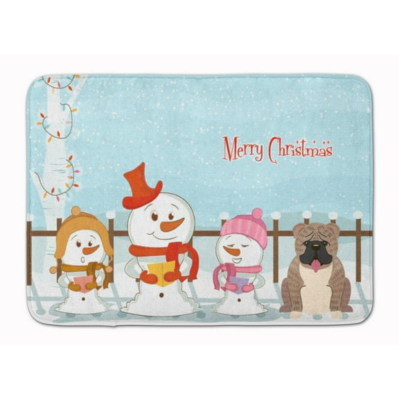 Merry Christmas Carolers English Bulldog Grey Brindle Machine Washable Memory Foam Mat