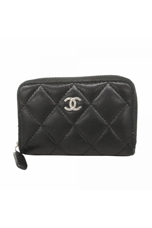 Pre-Owned Chanel Wallet/Coin Case Matelasse Lambskin Black Women's (Fair)