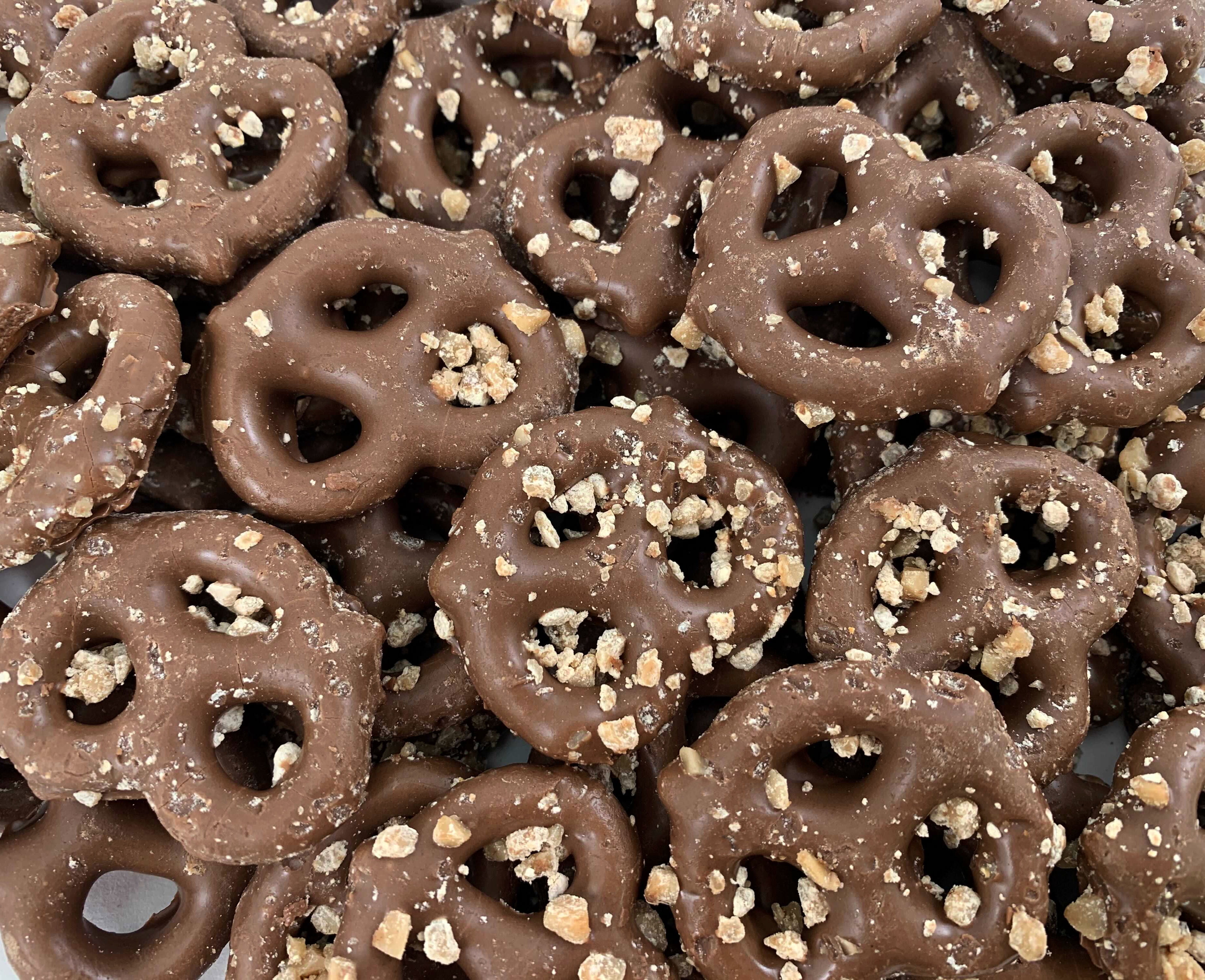 Milk Chocolate Covered Pretzels with Toffee, Salted Pretzels in Smooth