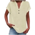 thumbnail image 3 of Beige Women's Short Sleeve T-shirt, Women'S Fashion Casual V Neck Button Down Short Sleeve Top T Shirt,Women's Short sleeve T-shirt XL, 3 of 7