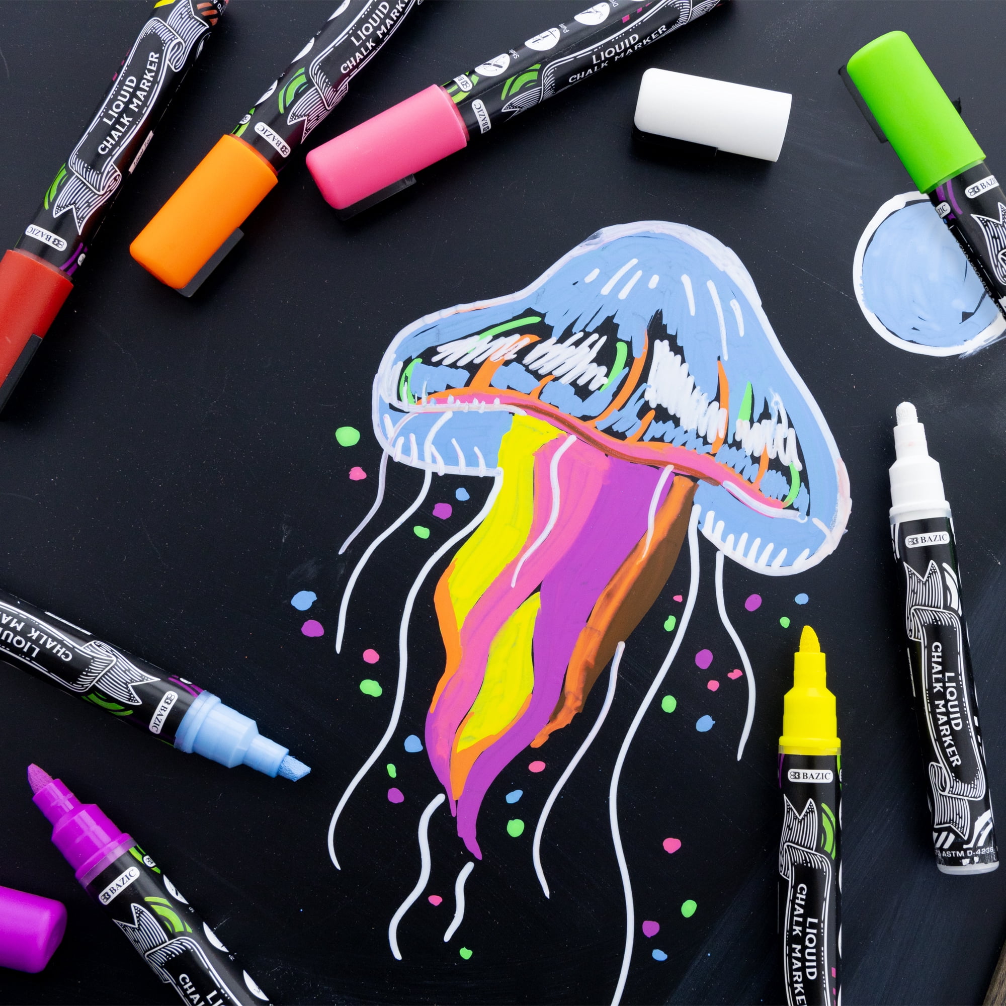 BAZIC Liquid Chalk Markers, 8 Colors Set, Erasable Chalkboard Markers, Reversible Tip for Chalkboards Blackboard Signs Windows Glass, 288-Pack