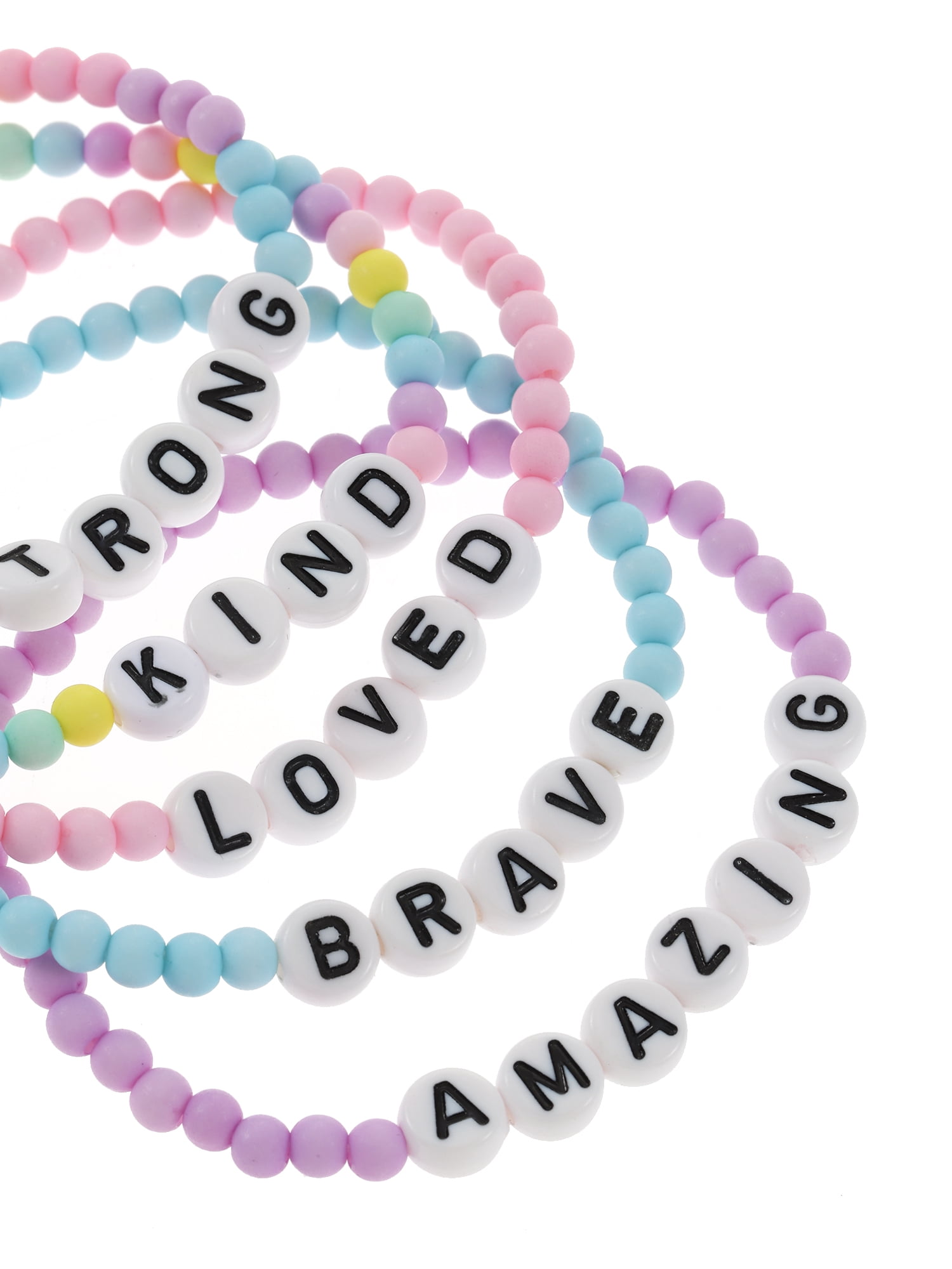 Wonder Nation Positive Affirmations Beaded Stretch Bracelets, Girls, 5 Pieces