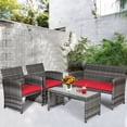 thumbnail image 6 of Costway 4PCS Patio Rattan Conversation Glass Table Top Cushioned Sofa Red, 6 of 8
