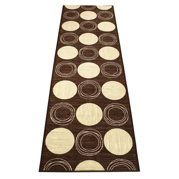 Custom Size Runner Rug Skid Resistant Contemporary Rug Runner Brown Circles Geometric Cut to Size Roll Runner Rugs By Feet Customize in USA Facility