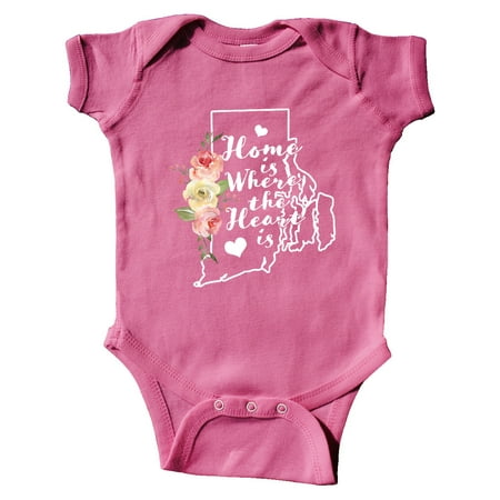 

Inktastic Rhode Island Home is Where The Heart is with Watercolor Floral Gift Baby Girl Bodysuit