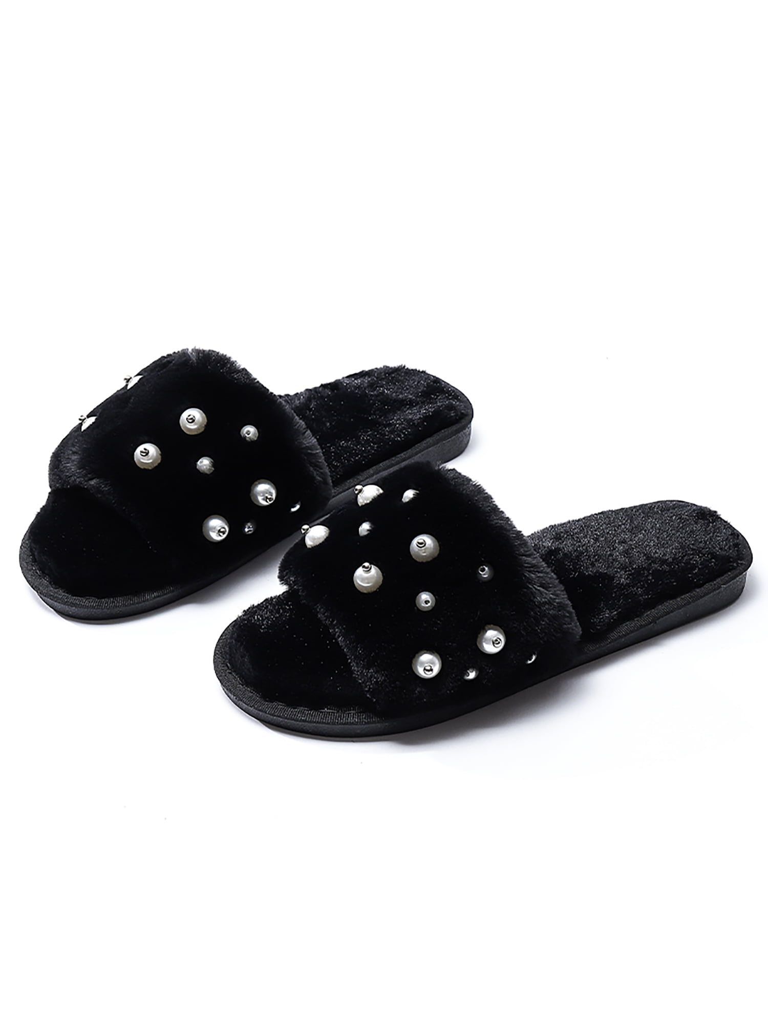 fur pearl slippers