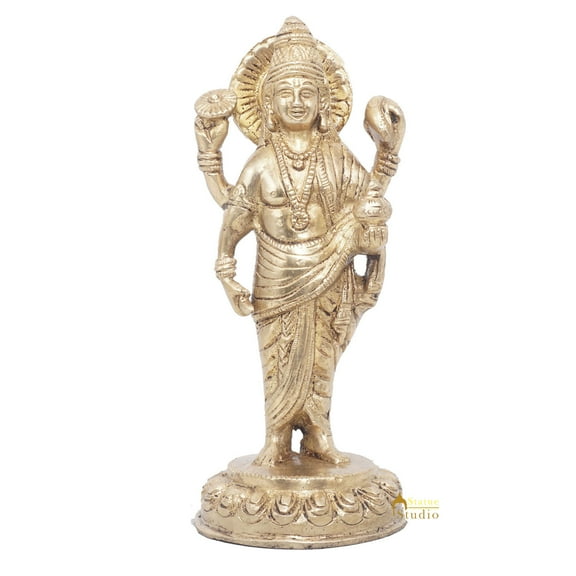 StatueStudio Dhanvantri Murti Brass Dhanvantri Statue Vastu Religious Figurine For Mandir, Living Room, Office Table and Home Decor Tabletop Gift Item (3 X 3 X 7.5 Inch)