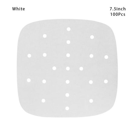 

100 Pcs Square Perforated Baking & Pastry Tools Bakeware Paper For Air Fryer Parchment Paper Non-Stick Steamer Mat Air Fryer Liners WHITE 7.5INCH