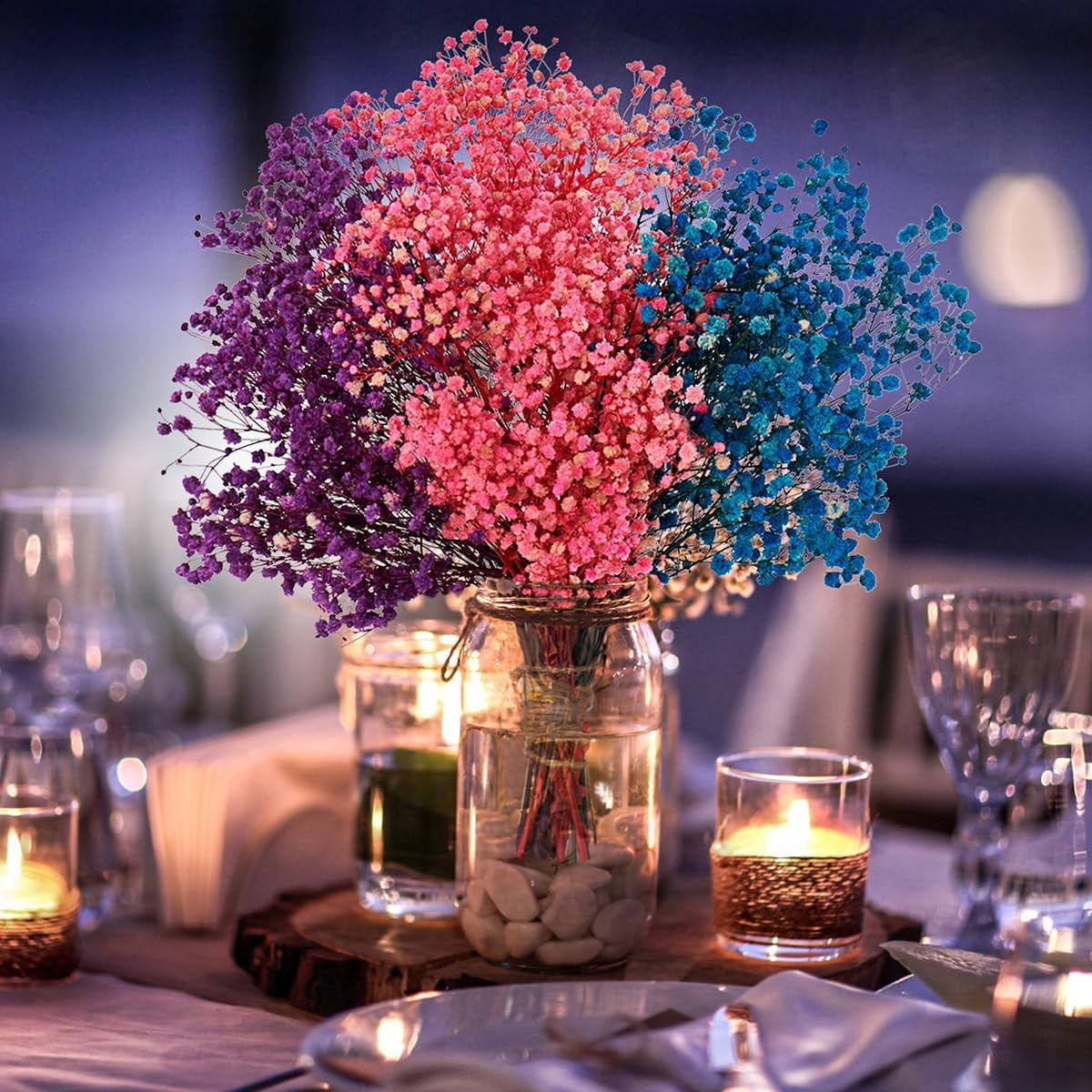 Dried Baby's Breath Flowers Purple-Pink-Blue, 17 inch Natural Dried Flowers Babys Breath Bulk 3000+, Real Dried Gypsophila Branches for Wedding, Party, Table Vase, DIY, Home Decor