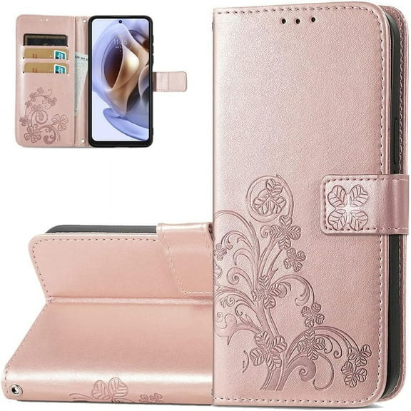 Wallet Phone Case for Motorola Moto G31, PU TPU Shockproof Leather Flip Kickstand Case with Magnetic Clasp and Cash Card Slots Holder Cover for Moto G31 SYC Rose Gold