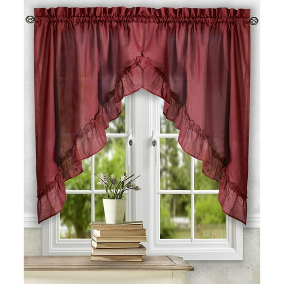 Ellis Curtain Stacey 60-by-38 Inch Ruffled Swag Curtain (Merlot)