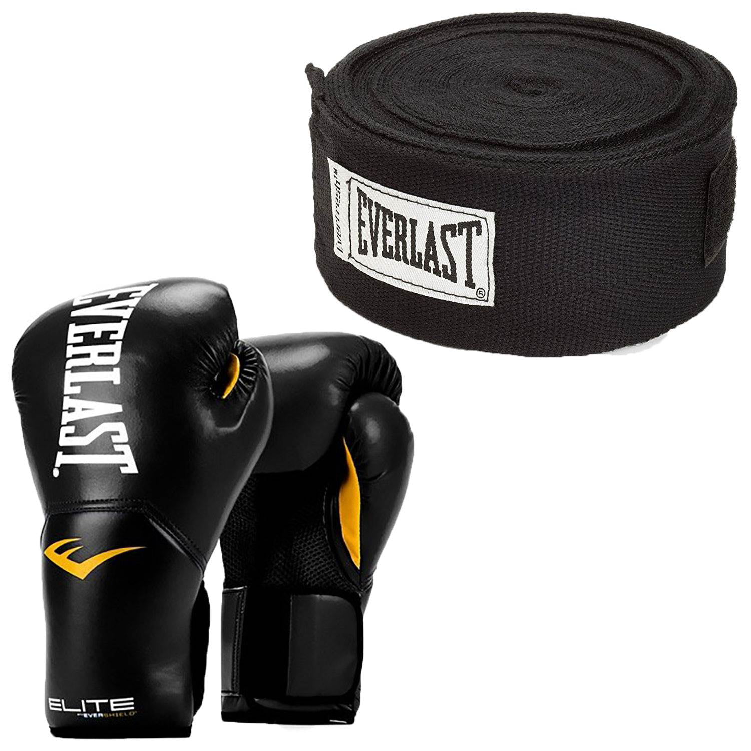 Black Black and 120 Inch Hand Wraps Everlast Elite Pro Boxing Gloves Size 12 