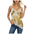 thumbnail image 3 of Women Lace Trendy Trim Satin Tank Top V Neck Silk Sexy Camisole Tops Asymmetrical Backless Spaghetti Strap Cami Tops Casual Summer Outfits Womens Tops Date Night Slip Dresses Champagne XXL, 3 of 6