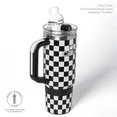 thumbnail image 3 of Cirkul 30oz Travel StrawSip Double-Wall Insulated Stainless Steel Tumbler with Handle, Checkmate (Black & White Checkerboard), 3 of 14