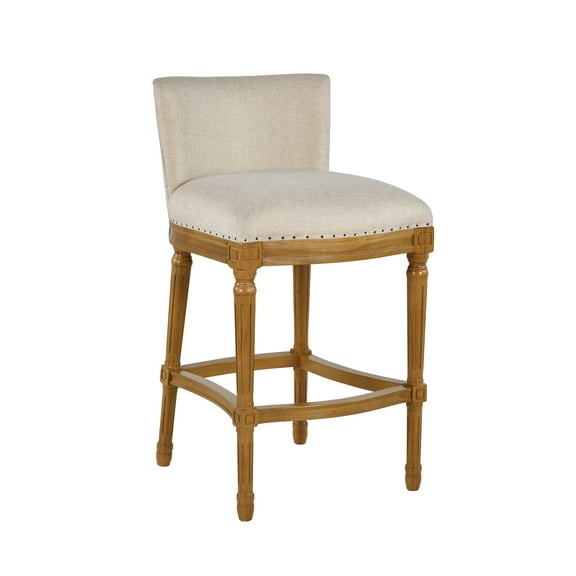 Boraam Francesca Counter Height Stool, 27.75 in., Oak Wood, Tan Linen Seat